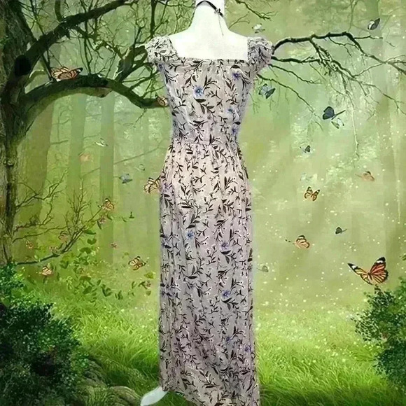 Boho Coquette American Eagle Baby Pink Floral Maxi Dress - Picture 5 of 10